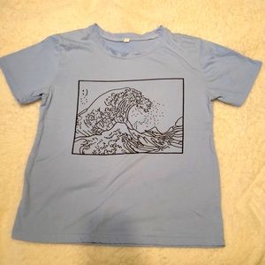 Blue Wave Graphic Design Cotton T Shirt